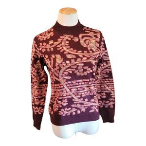 Camela Sweater Merino Wool Burgundy Floral Vintage Womens  EU 38